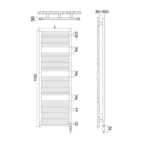 Immagine di Irsap ARES ELETTRICO scaldasalviette, 34 tubi, 3 intervalli, H.172 L.58 P.3 cm, con interruttore ON/OFF, colore bianco standard finitura lucido Cod.01 EIG058I01IR01NNN02