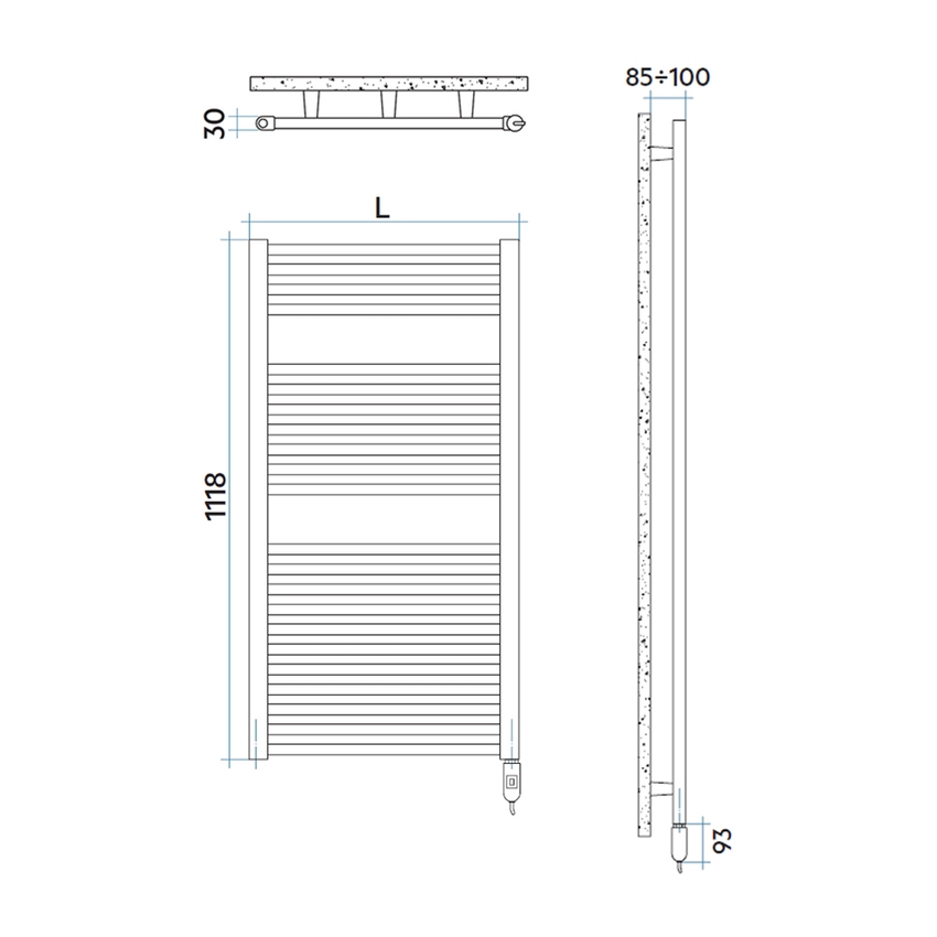 Immagine di Irsap ARES ELETTRICO scaldasalviette, 22 tubi, 2 intervalli, H.111,8 L.58 P.3 cm, con interruttore ON/OFF, colore bianco standard finitura lucido Cod.01 EIM058I01IR01NNN03