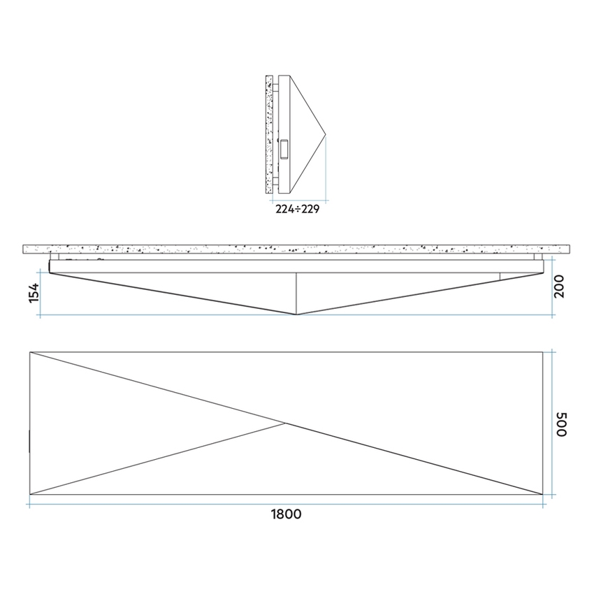 Immagine di Irsap POLYGON ORIZZONTALE radiatore elettrico a due tonalità, H.50 L.180 P.12, colore nero e grigio medio finitura opaco POLS050E30IRNLB