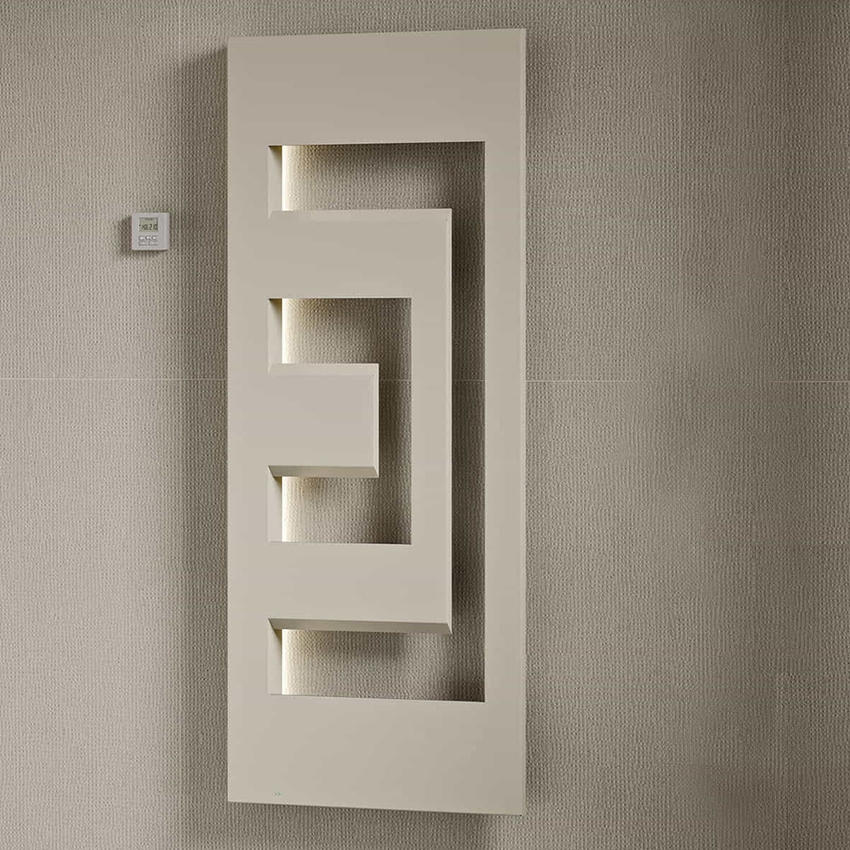 Immagine di Irsap DEDALO ELETTRICO scaldasalviette di design, H.160 L.66 P.9 cm, colore sunstone finitura ruvido Cod.2D DEDL066Z2DIRNNN001