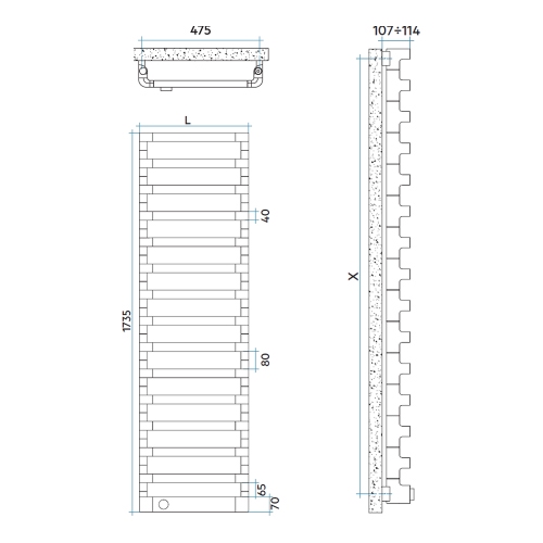 Immagine di Irsap STEP_E radiatore elettrico 15 elementi H.173,5 L.50 P.10,7 cm, colore bianco perla finitura ruvido SEG050T16IR01NNN01
