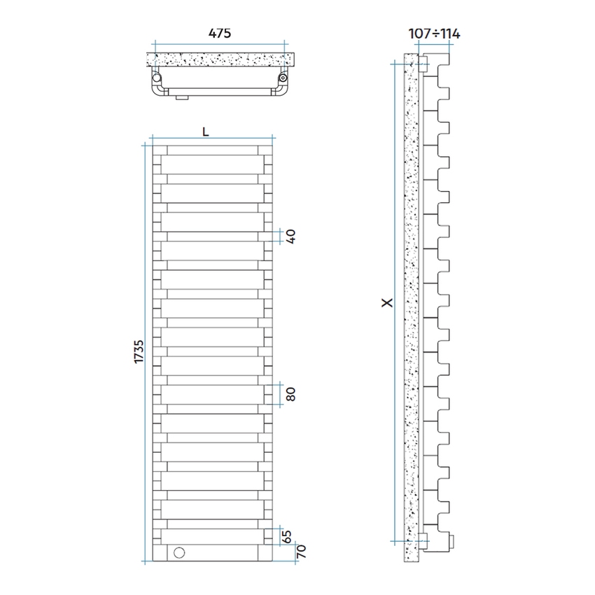 Immagine di Irsap STEP_E radiatore elettrico 15 elementi H.173,5 L.50 P.10,7 cm, colore bianco perla finitura ruvido SEG050T16IR01NNN01