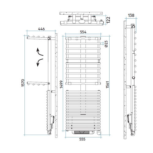 Immagine di Irsap GET UP AIR ELETTRICO scaldasalviette, 25 tubi, 2 intervalli, H.156,1 L.55,5 P.12,2 cm, colore bianco standard finitura lucido Cod.01 GCL055Z01IR01NNN01