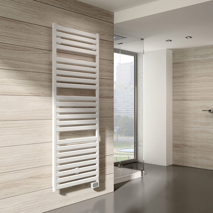 Immagine di Irsap VELA ELETTRICO scaldasalviette, 23 tubi, 3 intervalli, H.182 L.56 P.3 cm, con controllo elettronico, colore bianco standard finitura lucido Cod.01 VEE056H01IR01NNN01