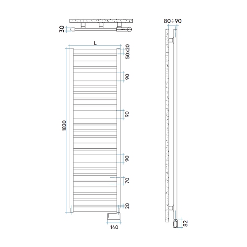 Immagine di Irsap VELA ELETTRICO scaldasalviette, 23 tubi, 3 intervalli, H.182 L.56 P.3 cm, con interruttore ON/OFF, colore bianco standard finitura lucido Cod.01 VEE056I01IR01NNN01