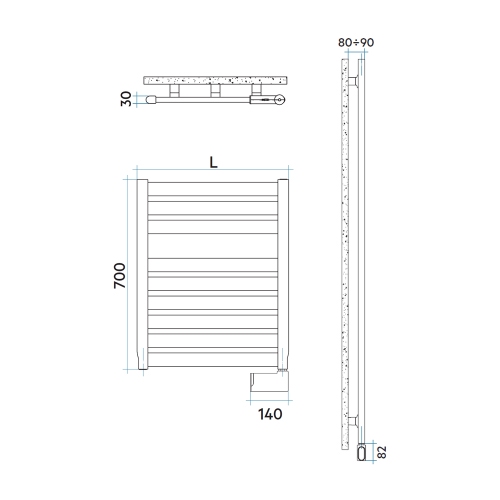 Immagine di Irsap VELA ELETTRICO scaldasalviette, 9 tubi, 1 intervallo, H.70 L.56 P.3 cm, con interruttore ON/OFF, colore bianco standard finitura lucido Cod.01 VES056I01IR01NNN01