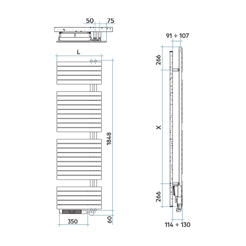 Immagine di Irsap SOUL_S AIR ELETTRICO radiatore 28 tubi H.190,8 L.55 P.11 cm, 3 intervalli, colore bianco standard finitura lucido Cod.01 UBE055Z01IR01NNN