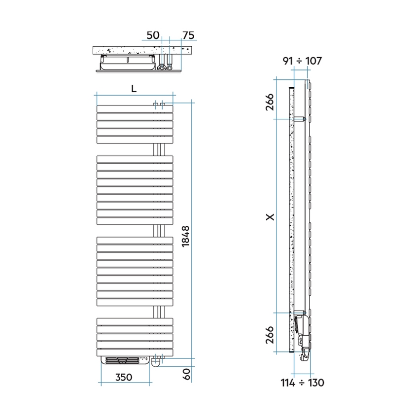 Immagine di Irsap SOUL_S AIR ELETTRICO radiatore 28 tubi H.190,8 L.55 P.11 cm, 3 intervalli, colore bianco standard finitura lucido Cod.01 UBE055Z01IR01NNN