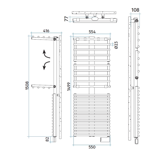 Immagine di Irsap GET UP ELETTRICO scaldasalviette 25 tubi, 2 intervalli, H.149,9 L.55 P.7,7 cm, con resistenza Wi-Fi, colore bianco standard finitura lucido Cod.01 GUL055E01IR01NNN01