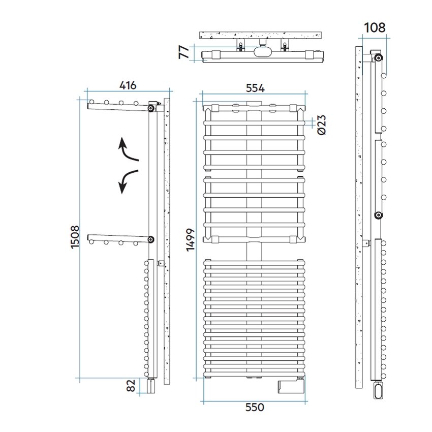 Immagine di Irsap GET UP ELETTRICO scaldasalviette 25 tubi, 2 intervalli, H.149,9 L.55 P.7,7 cm, con resistenza Wi-Fi, colore bianco standard finitura lucido Cod.01 GUL055E01IR01NNN01