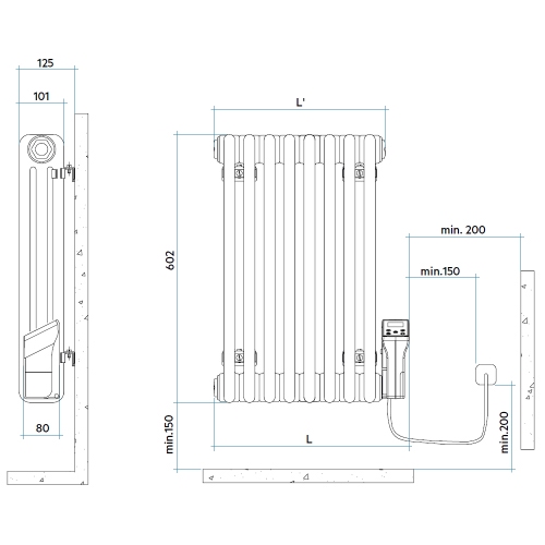 Immagine di Irsap TESI3 EH radiatore elettrico, 23 elementi, H.83,3 L.110,3 P.10,1 cm, colore bianco standard finitura lucido Cod.01 RT306002301IRH5N01