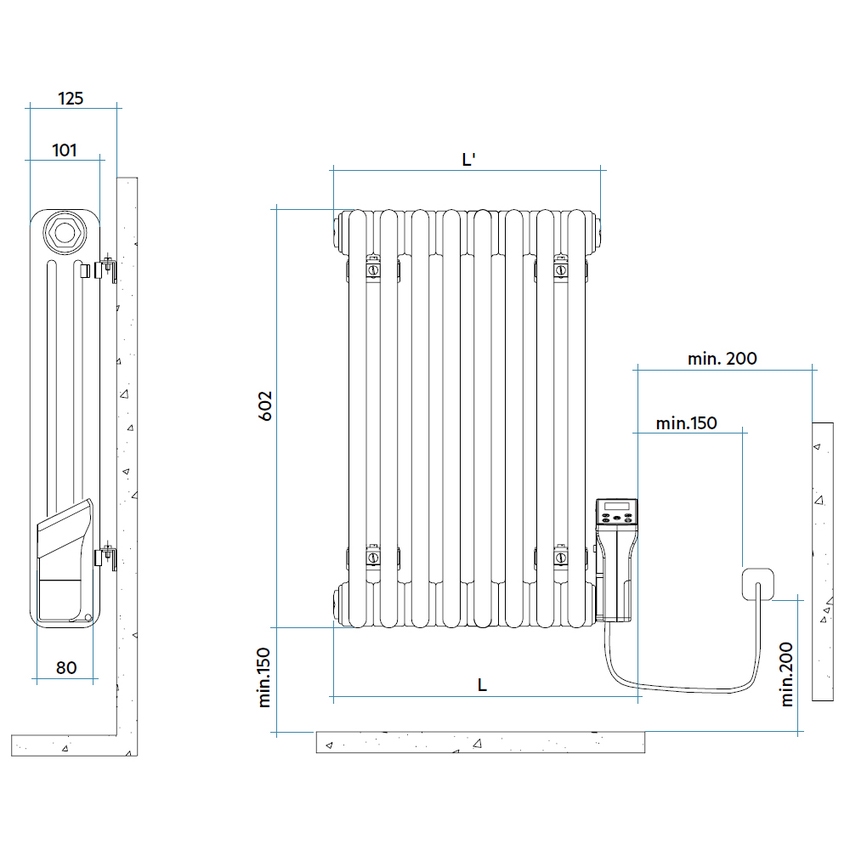 Immagine di Irsap TESI3 EH radiatore elettrico, 23 elementi, H.83,3 L.110,3 P.10,1 cm, colore bianco standard finitura lucido Cod.01 RT306002301IRH5N01