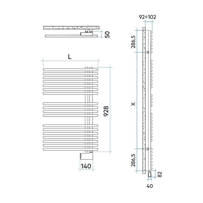 Immagine di Irsap FUNKY_S ELETTRICO scaldasalviette con collettore lato destro, 18 tubi, 2 intervalli, H.92,8 L.50 P.6,2 cm, controllo elettronico Wi-Fi, colore bianco standard finitura lucido Cod.01 YRS050E01IR01NNN