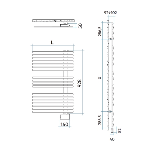 Immagine di Irsap FUNKY_S ELETTRICO scaldasalviette con collettore lato destro, 18 tubi, 2 intervalli, H.92,8 L.50 P.6,2 cm, controllo elettronico Wi-Fi, colore bianco finitura opaco YRS050EJ8IR01NNN