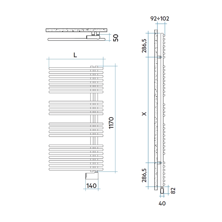 Immagine di Irsap FUNKY_S ELETTRICO scaldasalviette con collettore lato destro, 22 tubi, 3 intervalli, H.117 L.50 P.6,2 cm, controllo elettronico Wi-Fi, colore bianco standard finitura lucido Cod.01 YRM050E01IR01NNN