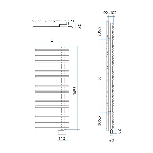 Immagine di Irsap FUNKY_S ELETTRICO scaldasalviette con collettore lato destro, 27 tubi, 4 intervalli, H.145,5 L.60 P.6,2 cm, controllo elettronico Wi-Fi, colore bianco standard finitura lucido Cod.01 YRL060E01IR01NNN
