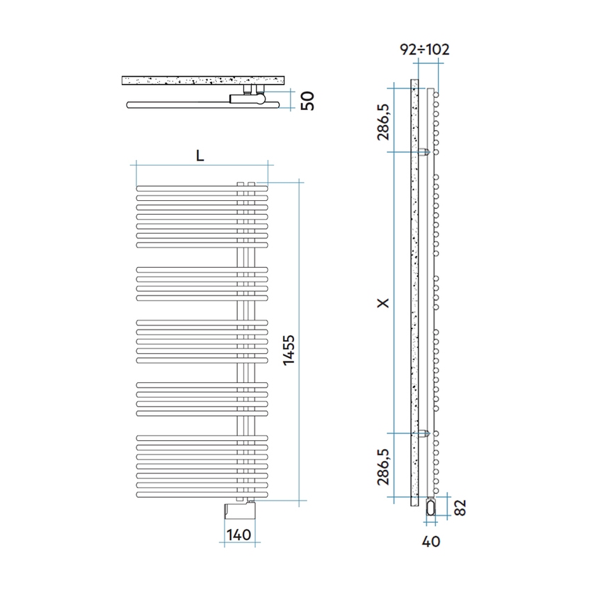 Immagine di Irsap FUNKY_S ELETTRICO scaldasalviette con collettore lato destro, 27 tubi, 4 intervalli, H.145,5 L.60 P.6,2 cm, controllo elettronico Wi-Fi, colore bianco standard finitura lucido Cod.01 YRL060E01IR01NNN
