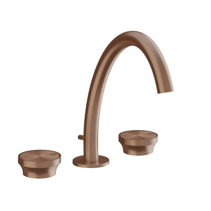 Immagine di Gessi ORIGINI gruppo lavabo 3 fori, bocca H.24 cm, con scarico, finitura copper brushed PVD 66013#708