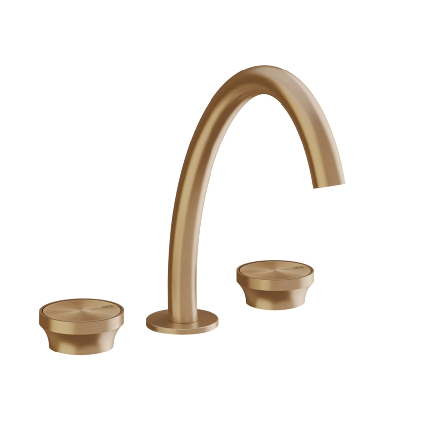 Immagine di Gessi ORIGINI gruppo lavabo 3 fori, bocca H.24 cm, senza scarico, finitura warm bronze brushed PVD 66014#726