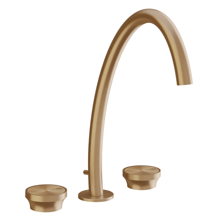 Immagine di Gessi ORIGINI gruppo lavabo 3 fori, bocca H.36 cm, con scarico, finitura warm bronze brushed PVD 66015#726