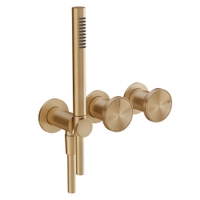 Immagine di Gessi ORIGINI miscelatore doccia a parete, a due vie, con doccetta, senza corpo incasso, finitura warm bronze brushed PVD 66036#726
