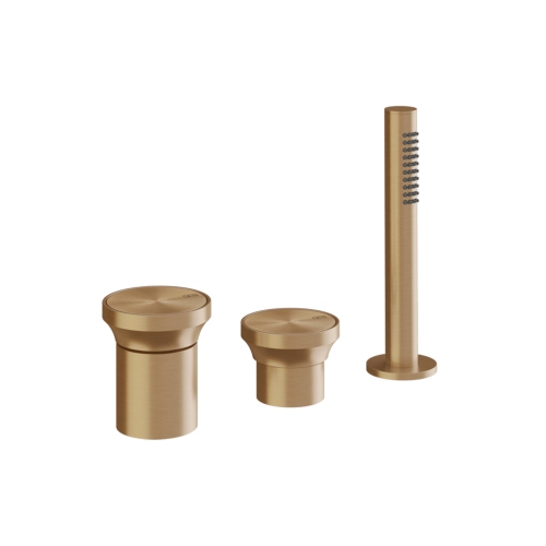 Immagine di Gessi ORIGINI gruppo bordo vasca 3 fori, con doccetta e deviatore, finitura warm bronze brushed PVD 66043#726