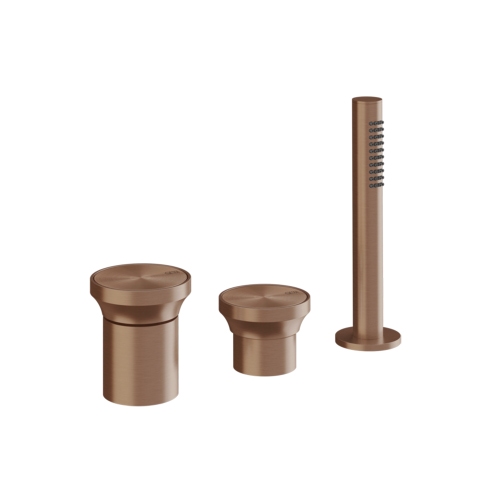 Immagine di Gessi ORIGINI gruppo bordo vasca 3 fori, con doccetta e deviatore, finitura copper brushed PVD 66043#708