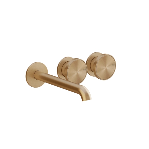 Immagine di Gessi ORIGINI miscelatore lavabo 3 fori, a parete, senza corpo incasso, finitura warm bronze brushed PVD 66090#726