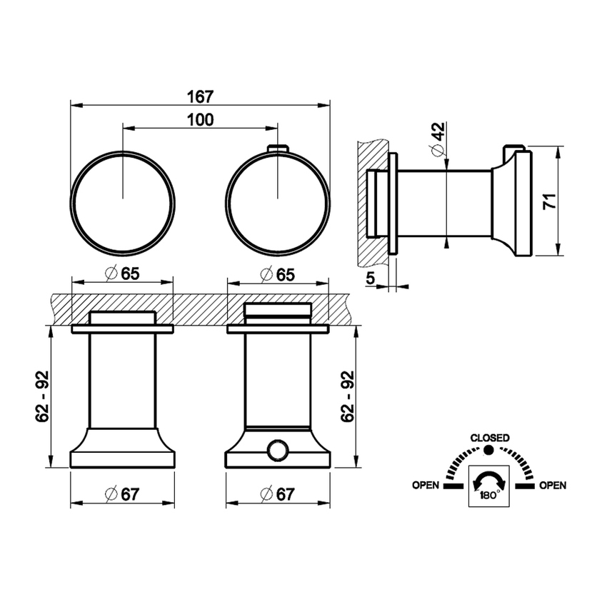 Immagine di Gessi ORIGINI miscelatore termostatico a parete per doccia, 2 vie, senza corpo incasso, finitura finox brushed nickel 66134#149