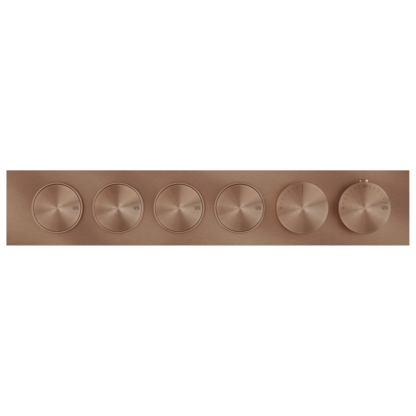 Immagine di Gessi ORIGINI miscelatore termostatico a quattro funzioni indipendenti, con pulsante on-off, senza corpo incasso, finitura copper brushed PVD 66226#708