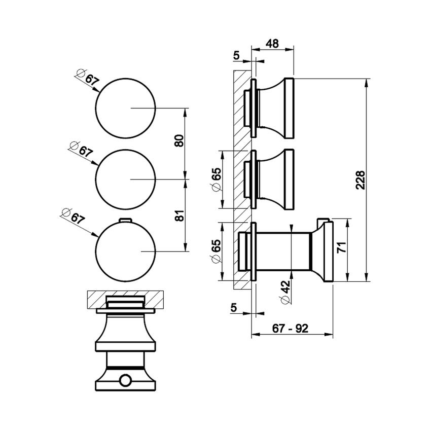 Immagine di Gessi ORIGINI miscelatore termostatico a parete, 2 vie indipendenti, installazione orizzontale o verticale, senza corpo incasso, finitura warm bronze brushed PVD 66334#726