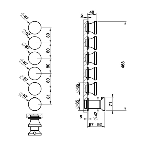 Immagine di Gessi ORIGINI miscelatore termostatico a parete, 5 vie indipendenti, installazione orizzontale o verticale, senza corpo incasso, finitura copper brushed PVD 66340#708