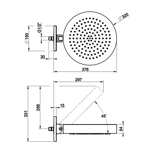 Immagine di Gessi ORIGINI soffione orientabile rotondo Ø 32 cm, a parete, anticalcare, finitura finox brushed nickel 66150#149
