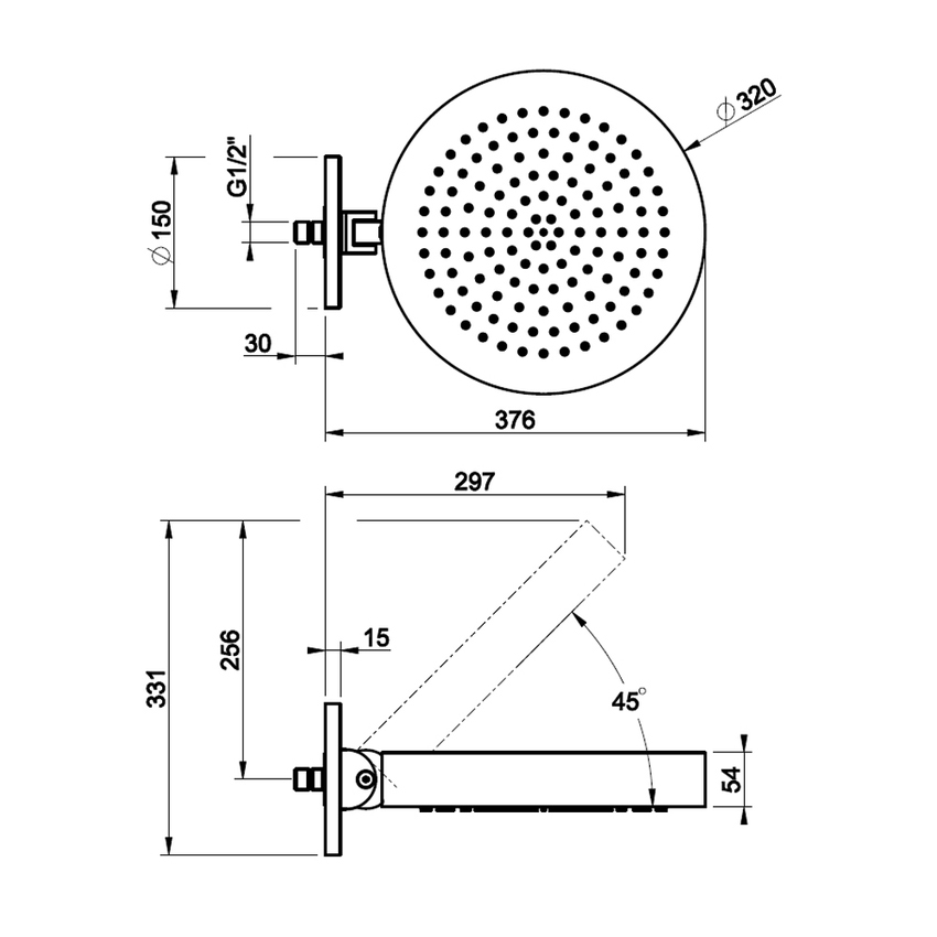 Immagine di Gessi ORIGINI soffione orientabile rotondo Ø 32 cm, a parete, anticalcare, finitura finox brushed nickel 66150#149
