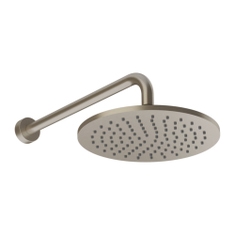 Immagine di Gessi ORIGINI soffione orientabile rotondo Ø 25 cm, anticalcare, a parete, con braccio incluso, finitura finox brushed nickel 66148#149