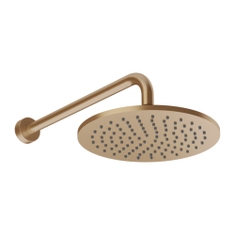Immagine di Gessi SHOWER soffione orientabile rotondo Ø 25 cm, anticalcare, a parete, con braccio incluso, finitura warm bronze brushed PVD 66148#726