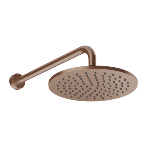 Immagine di Gessi ORIGINI soffione orientabile rotondo Ø 25 cm, anticalcare, a parete, con braccio incluso, finitura copper brushed PVD 66148#708