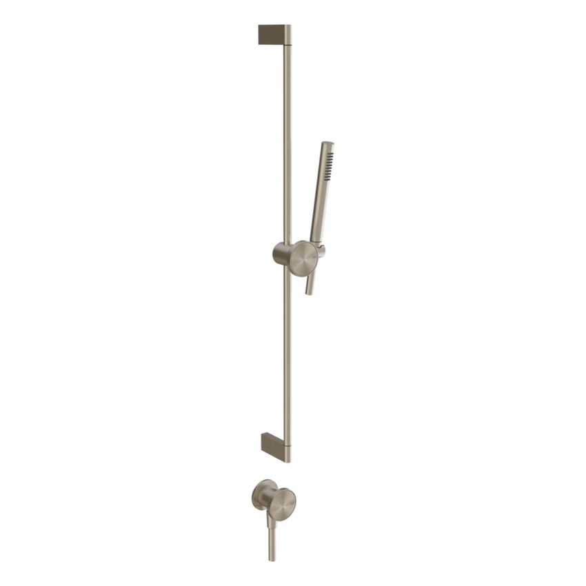 Immagine di Gessi ORGINI asta saliscendi con presa acqua, doccetta anticalcare e flessibile 150 cm, inserto in finitura incluso, finitura finox brushed nickel 66142#149