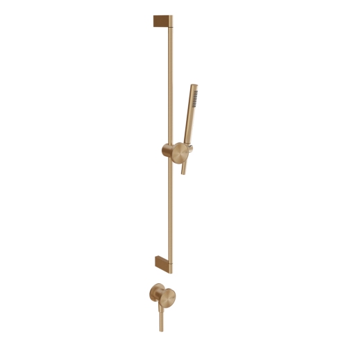 Immagine di Gessi ORGINI asta saliscendi con presa acqua, doccetta anticalcare e flessibile 150 cm, inserto in finitura incluso, finitura warm bronze brushed PVD 66142#726