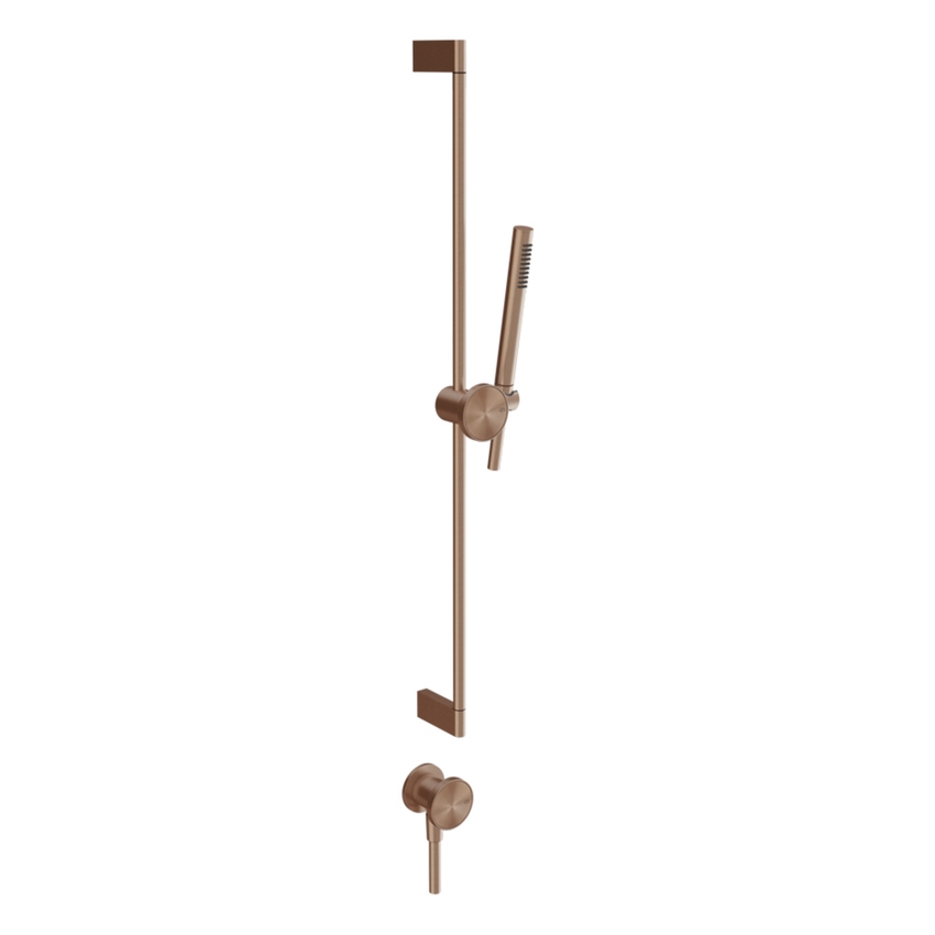 Immagine di Gessi ORGINI asta saliscendi con presa acqua, doccetta anticalcare e flessibile 150 cm, inserto in finitura incluso, finitura copper brushed PVD 66142#708