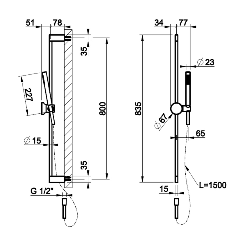 Immagine di Gessi ORIGINI asta saliscendi con doccetta anticalcare e flessibile 150 cm, finitura finox brushed nickel 66145#149
