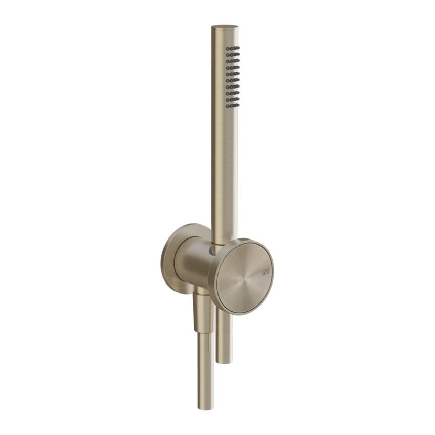 Immagine di Gessi ORIGINI set doccia con presa acqua, doccetta anticalcare e flessibile 150 cm, finitura finox brushed nickel 66123#149