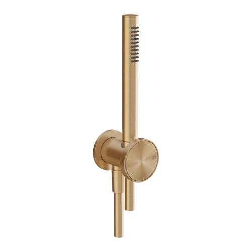 Immagine di Gessi ORIGINI set doccia con presa acqua, doccetta anticalcare e flessibile 150 cm, finitura warm bronze brushed PVD 66123#726