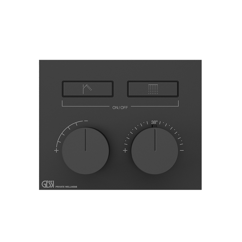 Immagine di Gessi HI-FI COMPACT miscelatore termostatico a due funzioni simultanee, con pulsanti on-off, finitura black metal brushed PVD 63004#707