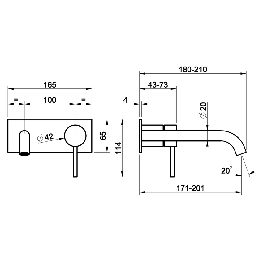 Immagine di Gessi 316 FLESSA miscelatore per lavabo, a parete, senza scarico e senza corpo incasso, finitura steel brushed 54090#239