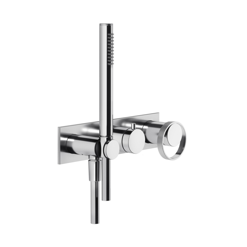 Immagine di Gessi ANELLO miscelatore doccia, a parete, 2 uscite con deviatore, presa acqua e supporto doccetta, finitura cromo 63343#031