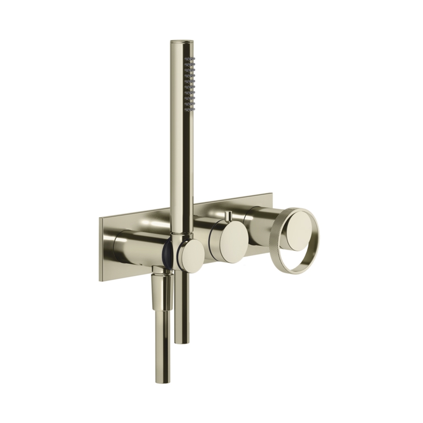 Immagine di Gessi ANELLO miscelatore doccia, a parete, 2 uscite con deviatore, presa acqua e supporto doccetta, finitura nickel PVD 63343#720