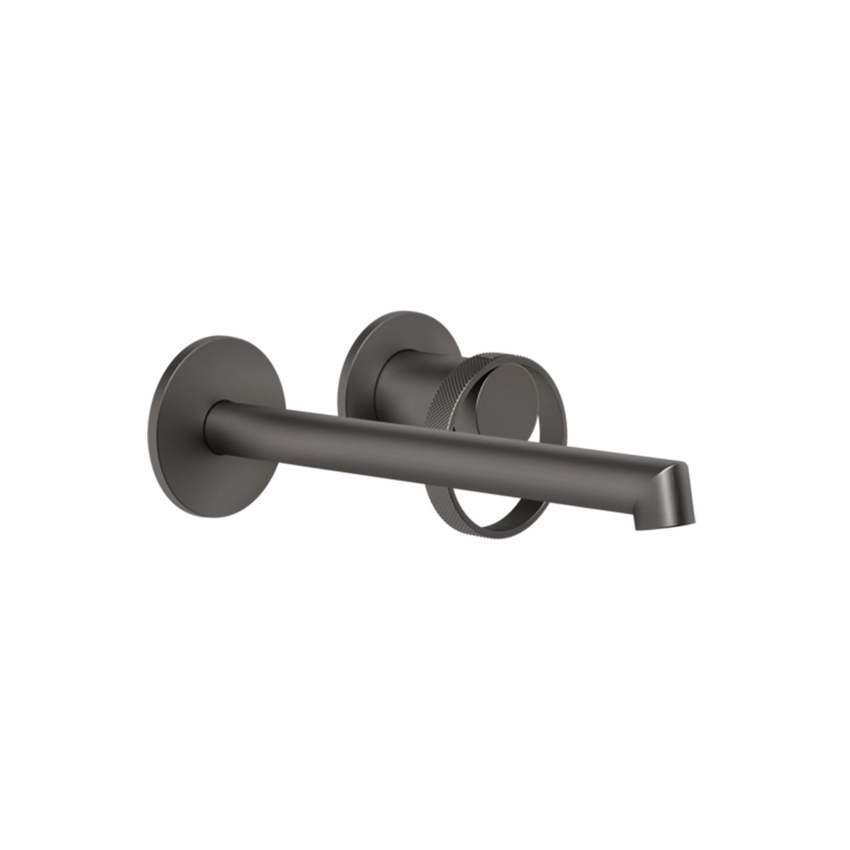 Immagine di Gessi ANELLO miscelatore lavabo a parete P.21 cm, senza scarico, finitura black metal brushed PVD 63383#707