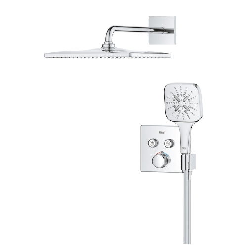 Immagine di Grohe GROHTHERM SMARTCONTROL set doccia con miscelatore termostatico a 2 vie, soffione Rainshower, flessibile 150 cm e corpo incasso, finitura cromo 34865000