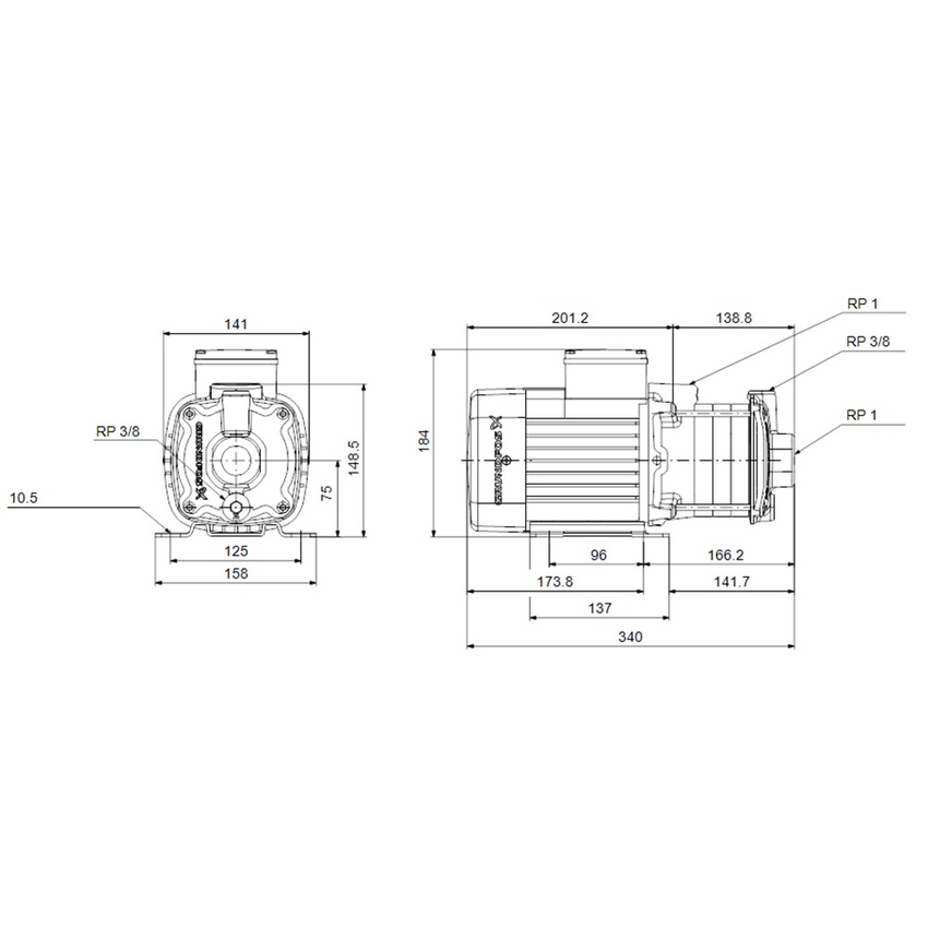 Immagine di Grundfos CM 3-5 A-R-A-E-AVBE F-A-A-N pompa orizzontale monoblocco multistadio, ad aspirazione assiale, portata nominale 3,1 m³/h 96806834